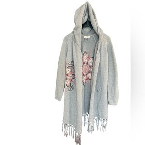 Odd Molly Gray Hooded Cardigan with Fringe